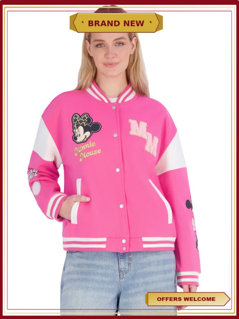 Fleece Graphic Bomber Jacket Ribbed Trim Pockets Casual Warm